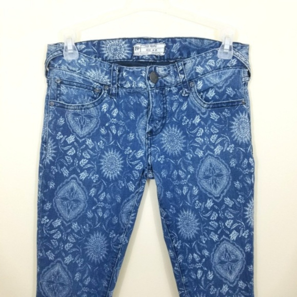 Free People Sundial Print Boho Skinny Jeans